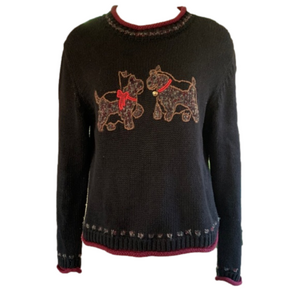 CHRISTOPHER & Banks hand embroidered M sweater with dogs